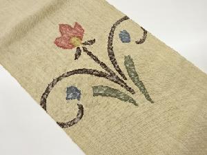 紗紬抽象草花模様織出し夏用名古屋帯